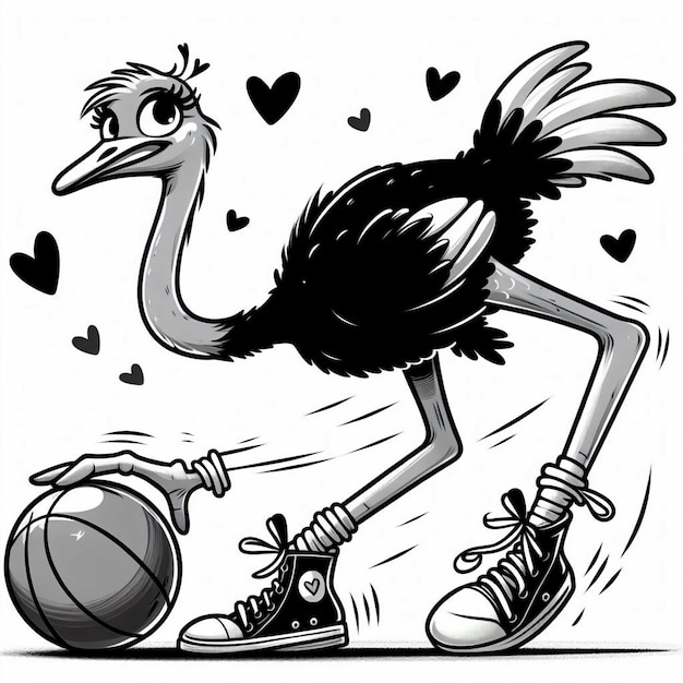 a cartoon of a bird playing with a ball and a pair of shoes