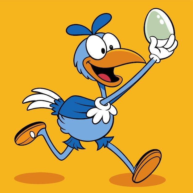 a cartoon of a bird with a giant egg in its mouth