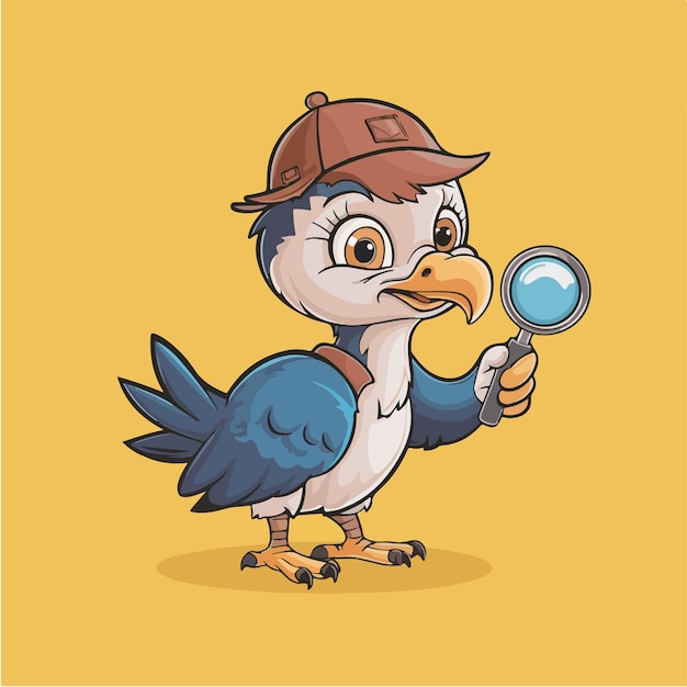 Cartoon bird with a magnifying glass vector icon illustration