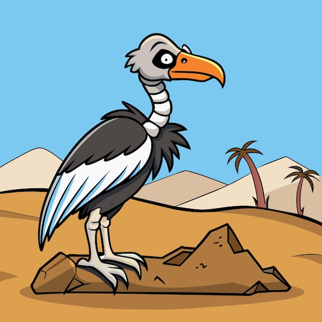 a cartoon of a bird with a palm tree in the background