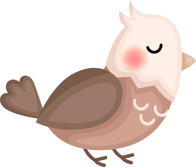 A cartoon bird with a pink face and a pink eye is sleeping.