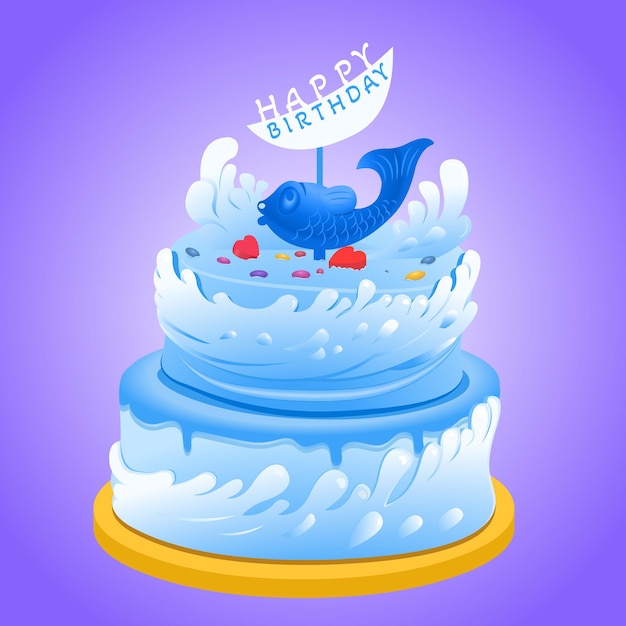 Vector cartoon birthday cake with topper