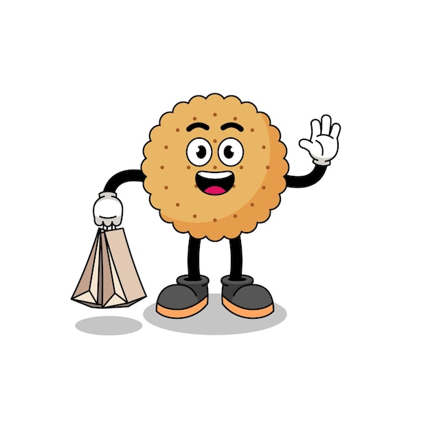 Cartoon of biscuit round shopping character design