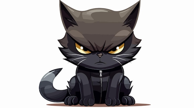 a cartoon of a black cat with a yellow eyes and a black jacket