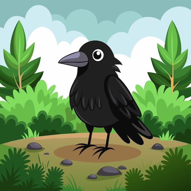 Vector a cartoon of a black crow with a large black bird on the top of the image