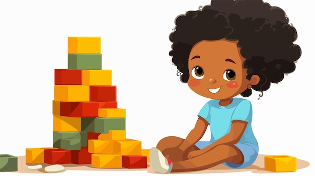 Cartoon Black Girl Playing with Stacking Toy