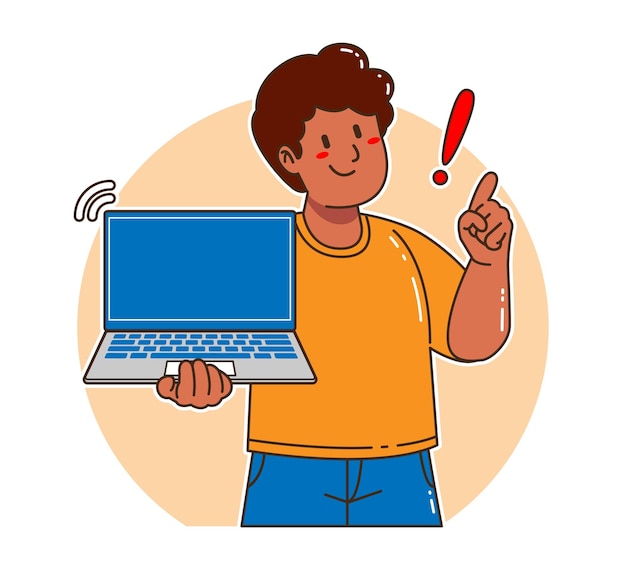 Cartoon black man holding a laptop