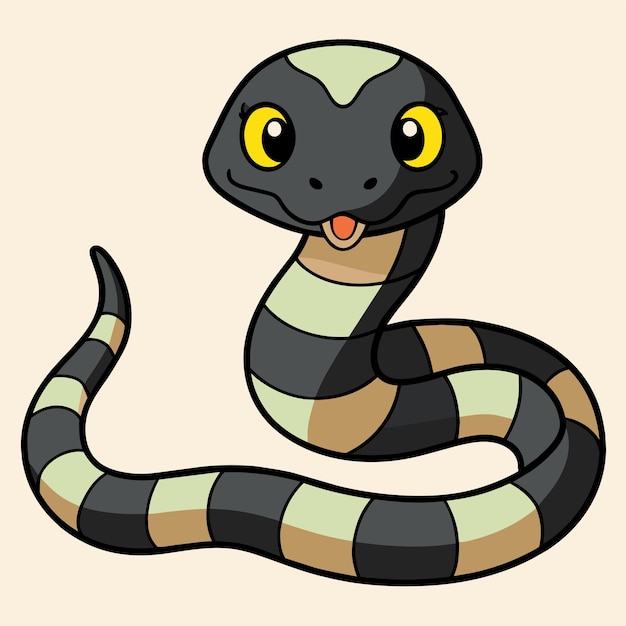 Vector a cartoon of a black snake with yellow eyes and a black and brown striped snake