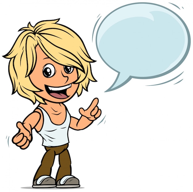 Vector cartoon blonde boy character with speech bubble