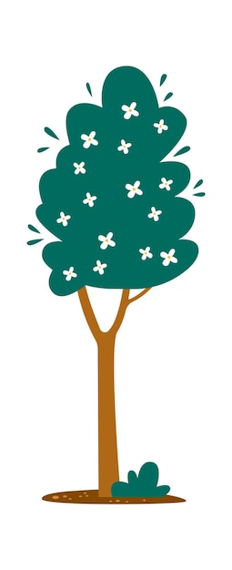 Cartoon blooming tree flat icon Small spring flowers