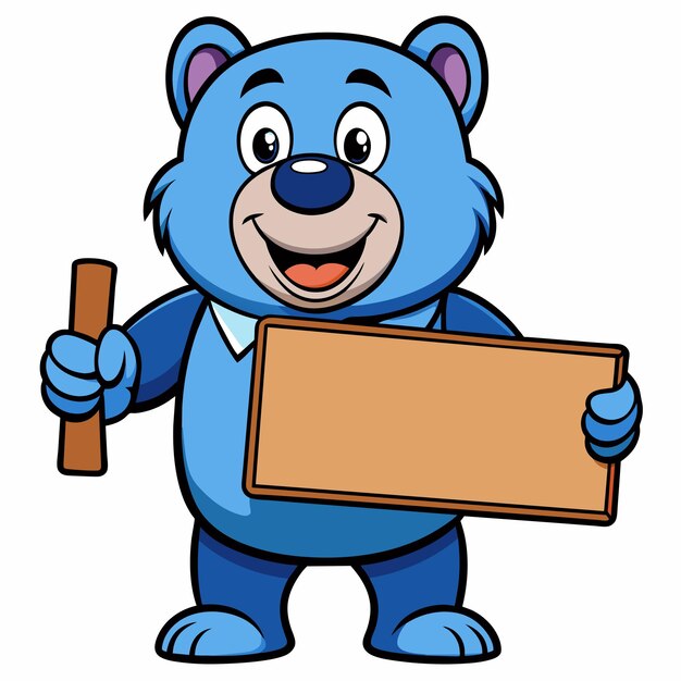 Vector a cartoon of a blue bear holding a sign that saysthe letter o