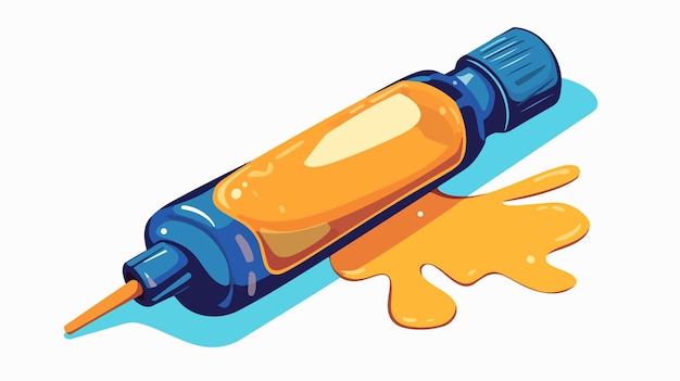 a cartoon of a blue bottle with orange liquid on it