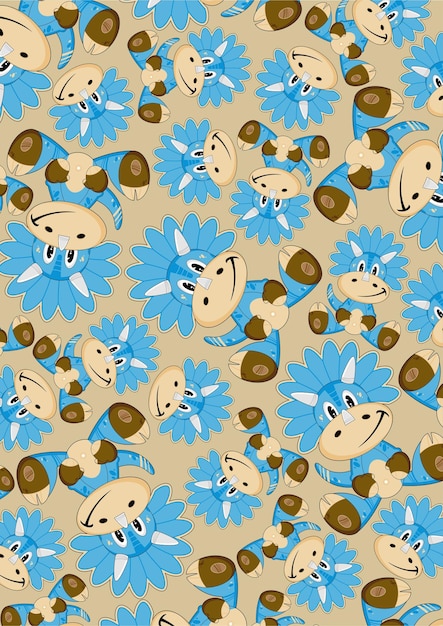 Cartoon Blue Cretaceous Period Triceratops Dinosaur Pattern