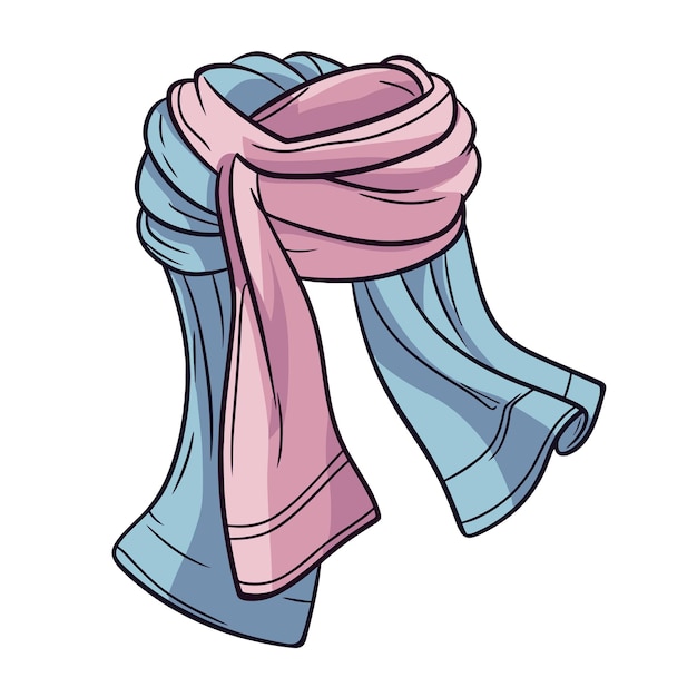 Vector cartoon blue and pink knitted scarf illustration