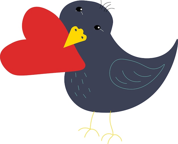 Cartoon blueberry love bird with heart isolated on a white background. Good for cards, stickers.