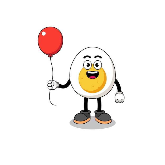 Cartoon of boiled egg holding a balloon character design