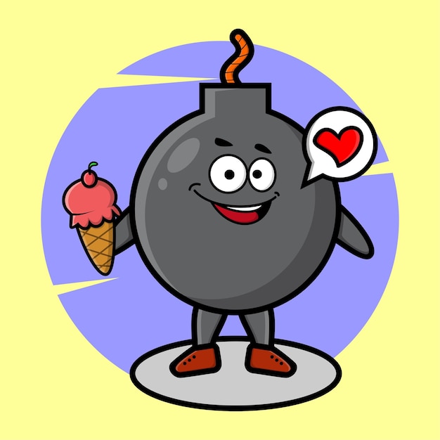 Cartoon bomb mascot holding ice cream cone cute style design for tshirt sticker logo element