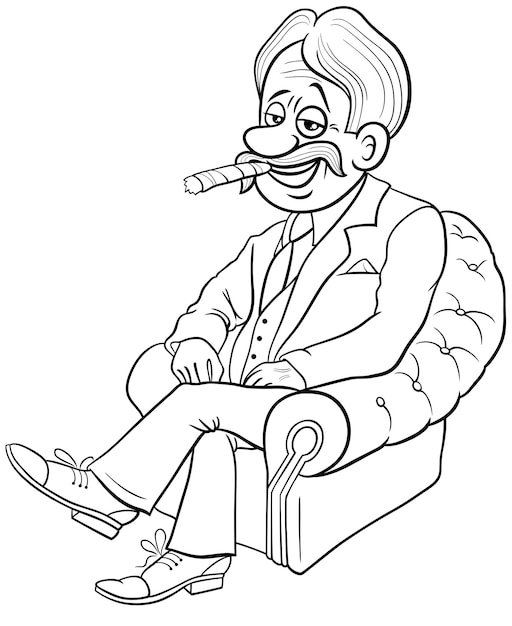 Cartoon boss or businessman in armchair coloring page