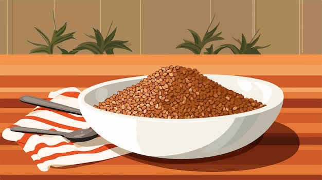 Vector a cartoon of a bowl of cereal with a bowl of brown rice