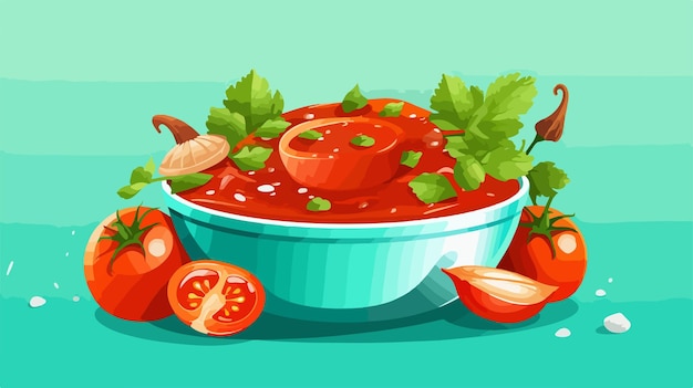 Vector a cartoon of a bowl of food with a spoon and a bowl of tomatoes