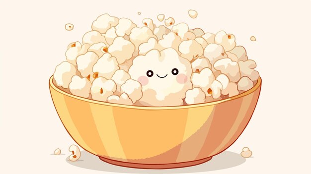 Vector a cartoon of a bowl of popcorn with a smiley face on it