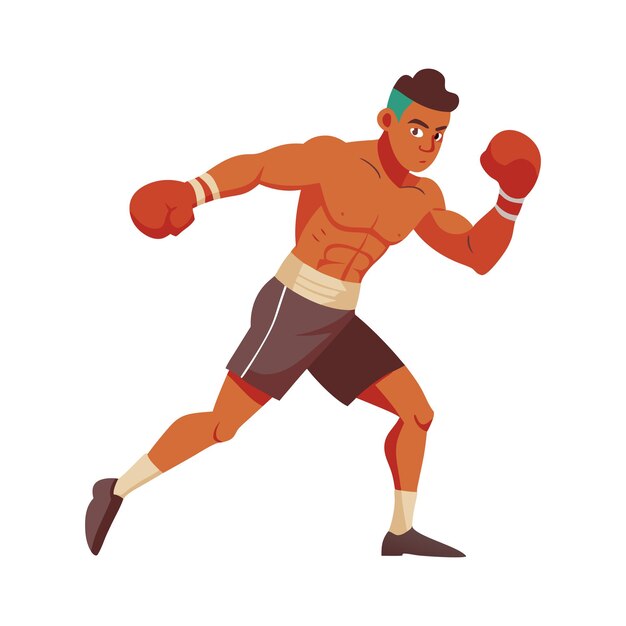 Vector cartoon boxer training for match in boxing stance