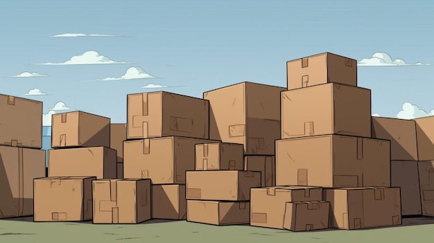 a cartoon of boxes with the word  boxes  on them