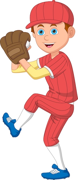 cartoon boy baseball player on white background