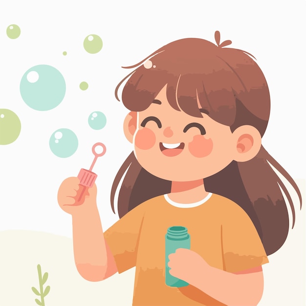 Vector cartoon boy blowing soap bubbles