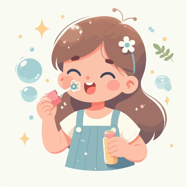 Cartoon boy blowing soap bubbles