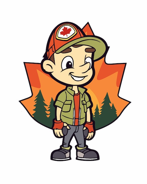 A cartoon boy in a canada maple leaf jacket.