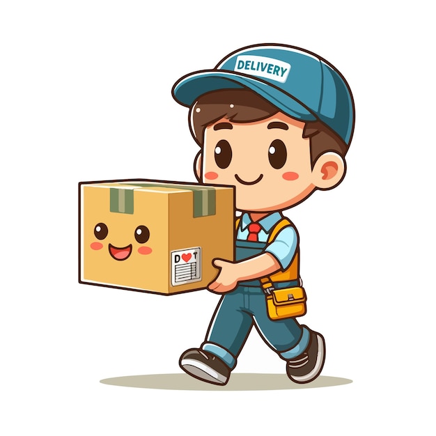 Vector a cartoon of a boy carrying a box with the word quot delivery quot on it