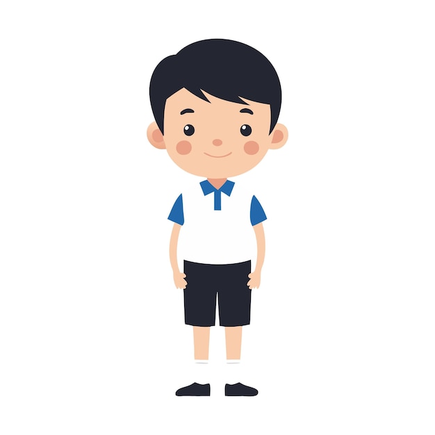 Cartoon Boy Character in School Uniform Smiling