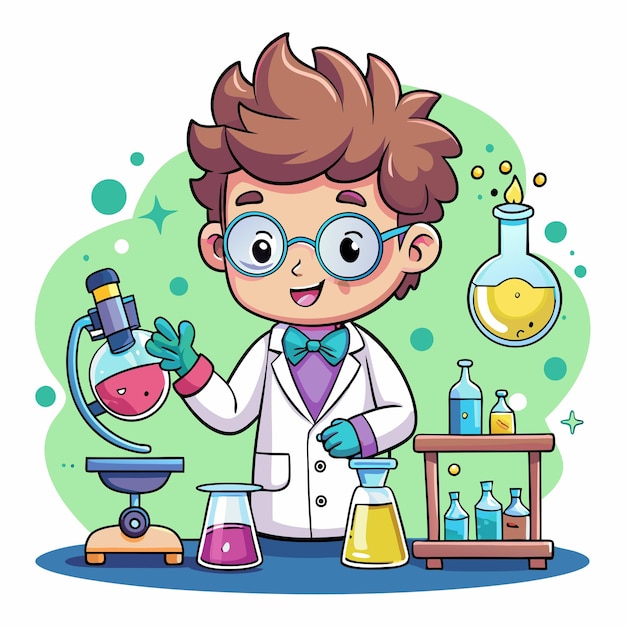 Cartoon Boy Doing Science Experiments Vector Clipart