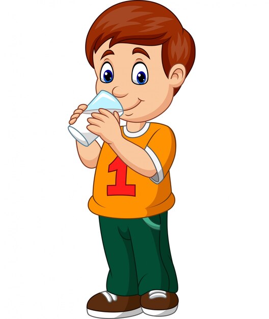 Vector cartoon boy drinking milk