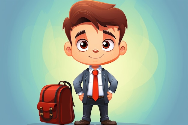 Vector cartoon boy holding backpack with tie