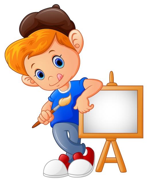 Cartoon boy holding paint brush