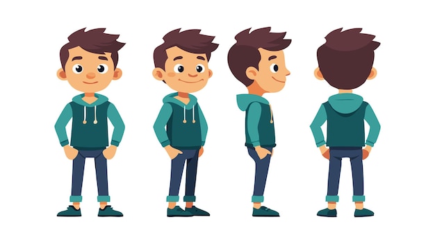 Vector a cartoon boy is wearing a blue hoodie and blue jeans