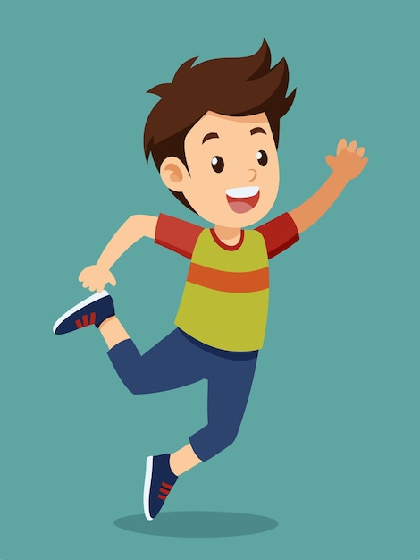 a cartoon of a boy jumping in the air with his arms up