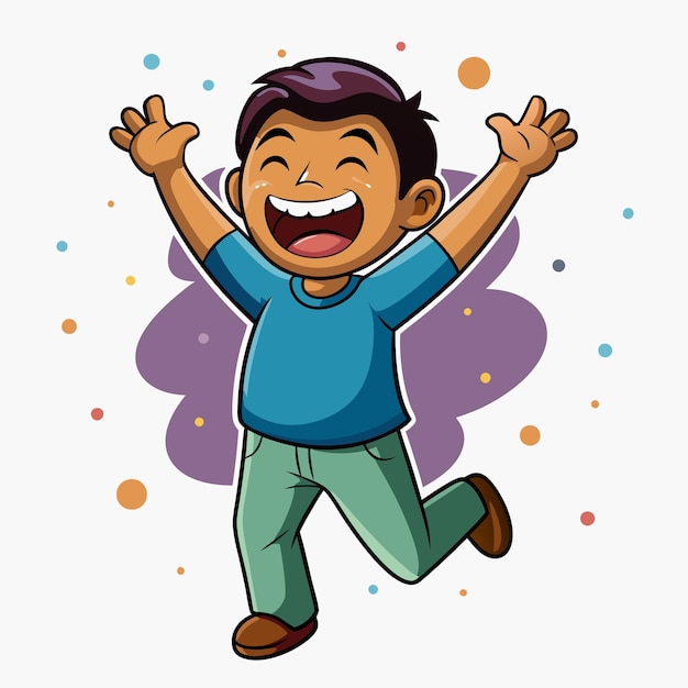 a cartoon of a boy jumping in the air with his arms up