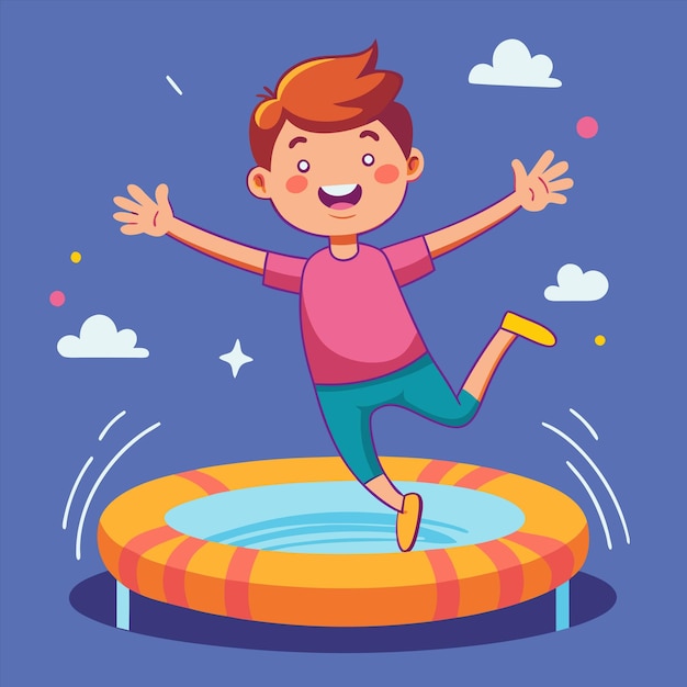 Vector a cartoon of a boy jumping on a trampoline