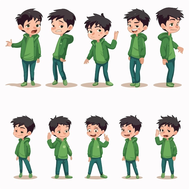 Cartoon of a boy kid in green vector pose