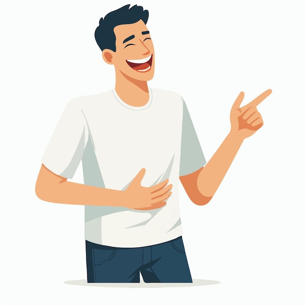 Vector cartoon boy laughing out loud while holding her stomach