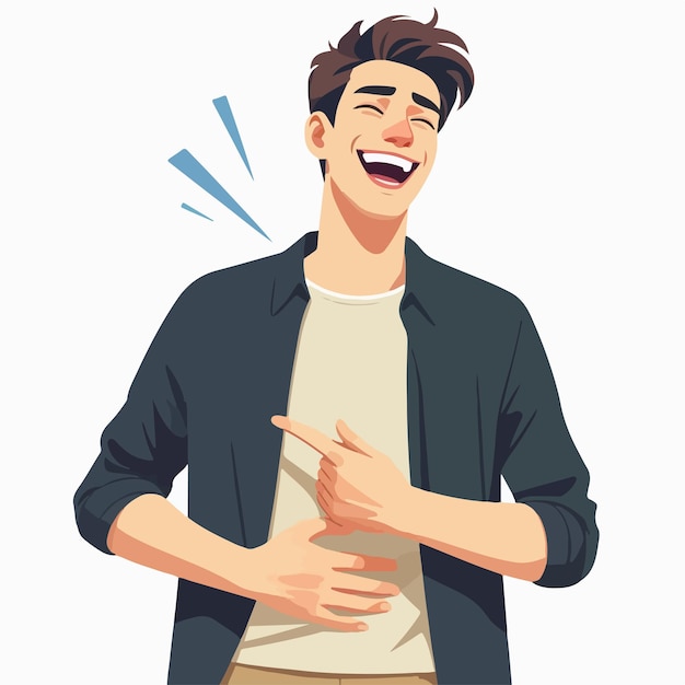 Vector cartoon boy laughing out loud while holding her stomach