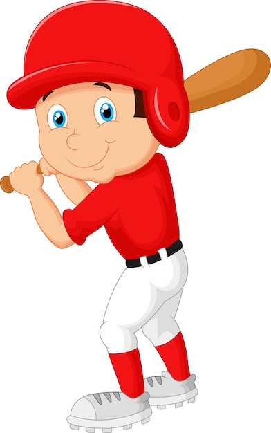 Vector cartoon boy playing baseball