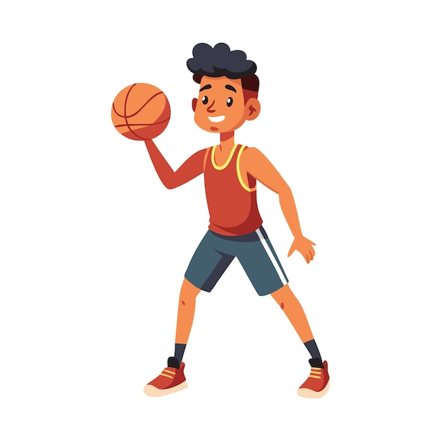 Cartoon Boy Playing Basketball in Sports Outfit