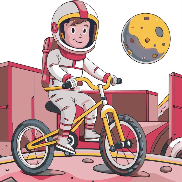 Vector a cartoon of a boy riding a bike with a helmet on