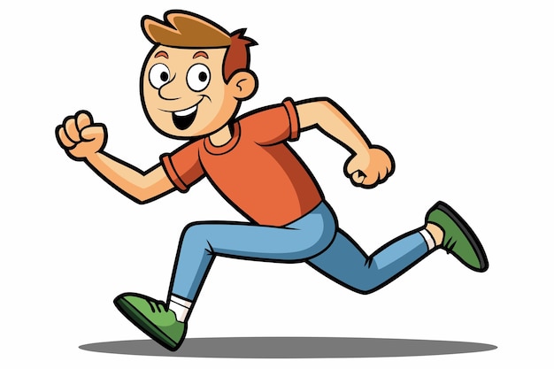 a cartoon of a boy running with a red shirt on