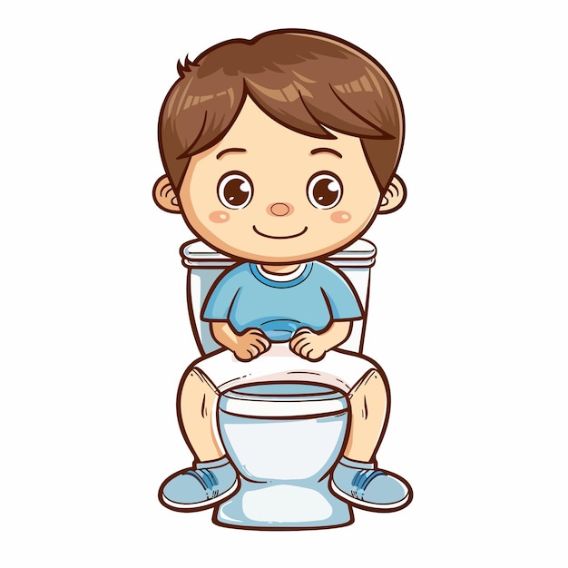 Vector a cartoon of a boy sitting on a toilet with a toilet seat up