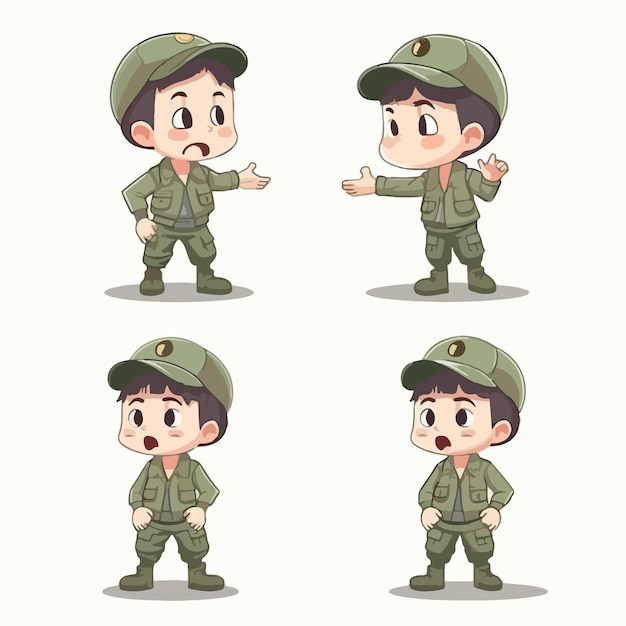 Cartoon of a boy in soldier clothes vector illustration little child pose